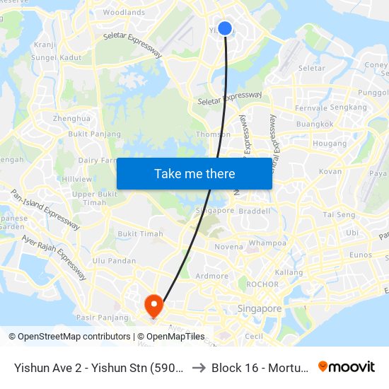 Yishun Ave 2 - Yishun Stn (59079) to Block 16 - Mortuary map