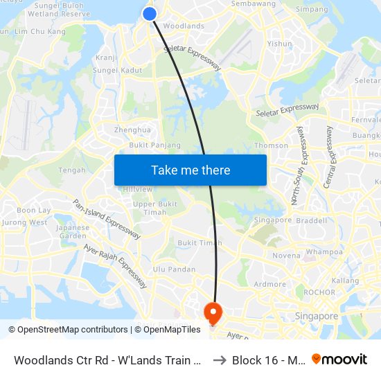 Woodlands Ctr Rd - W'Lands Train Checkpt (46069) to Block 16 - Mortuary map