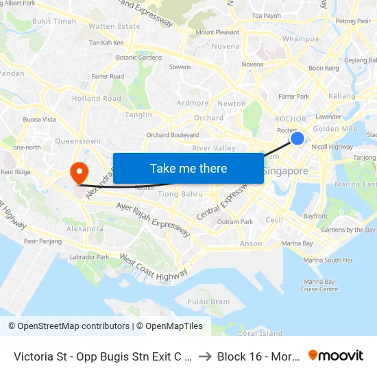 Victoria St - Opp Bugis Stn Exit C (01112) to Block 16 - Mortuary map
