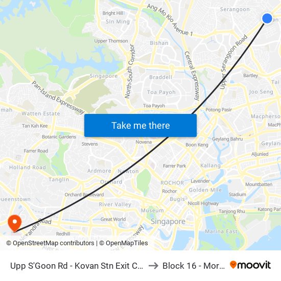 Upp S'Goon Rd - Kovan Stn Exit C (63039) to Block 16 - Mortuary map