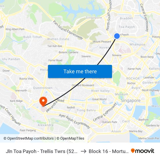 Jln Toa Payoh - Trellis Twrs (52071) to Block 16 - Mortuary map