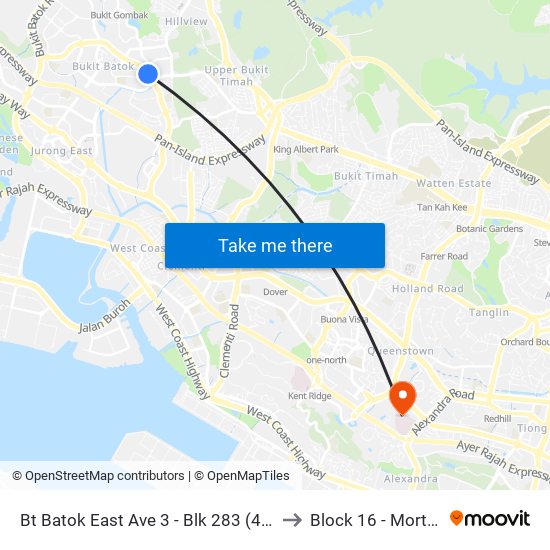 Bt Batok East Ave 3 - Blk 283 (43189) to Block 16 - Mortuary map