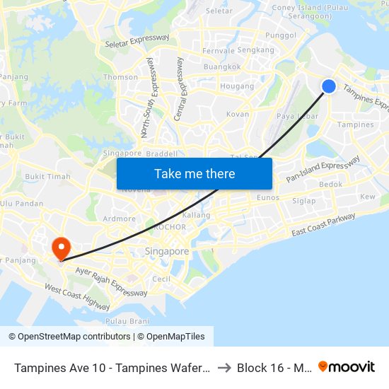 Tampines Ave 10 - Tampines Wafer Fab Pk (75351) to Block 16 - Mortuary map