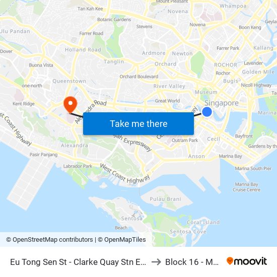 Eu Tong Sen St - Clarke Quay Stn Exit E (04222) to Block 16 - Mortuary map