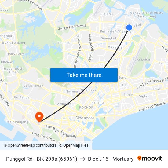 Punggol Rd - Blk 298a (65061) to Block 16 - Mortuary map