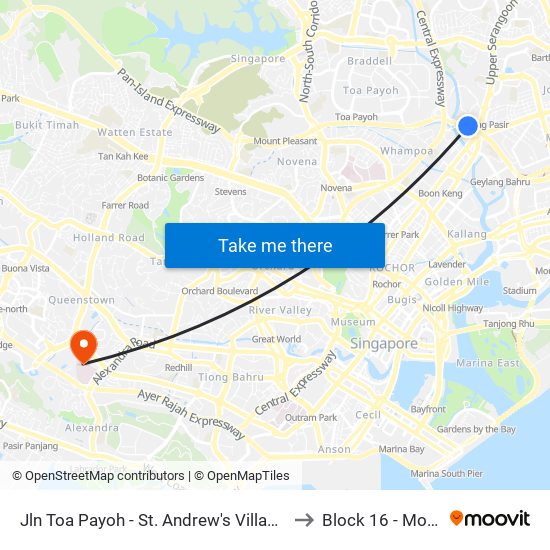 Jln Toa Payoh - St. Andrew's Village (60081) to Block 16 - Mortuary map