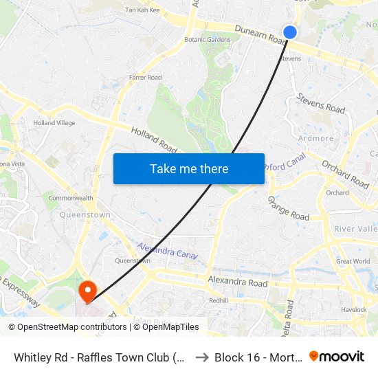 Whitley Rd - Raffles Town Club (40231) to Block 16 - Mortuary map