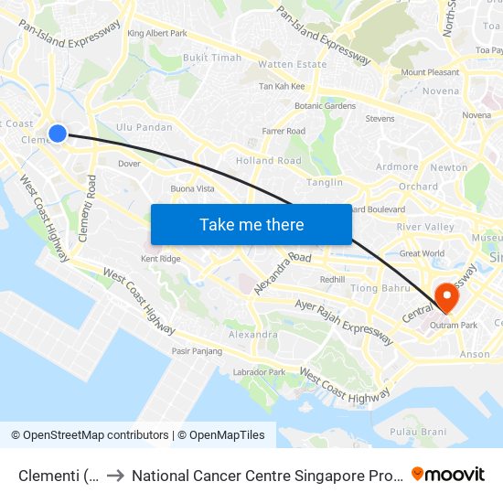 Clementi (EW23) to National Cancer Centre Singapore Proton Therapy Centre map