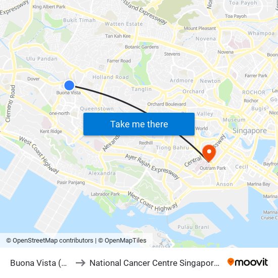 Buona Vista (CC22|EW21) to National Cancer Centre Singapore Proton Therapy Centre map