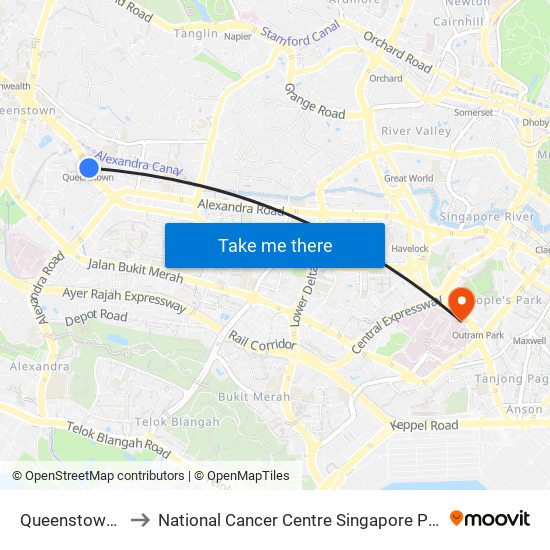Queenstown (EW19) to National Cancer Centre Singapore Proton Therapy Centre map