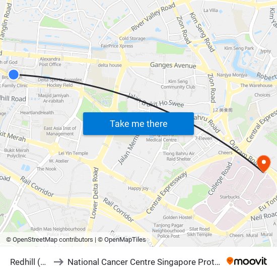 Redhill (EW18) to National Cancer Centre Singapore Proton Therapy Centre map