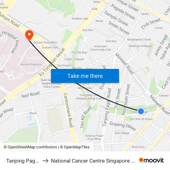 Tanjong Pagar (EW15) to National Cancer Centre Singapore Proton Therapy Centre map