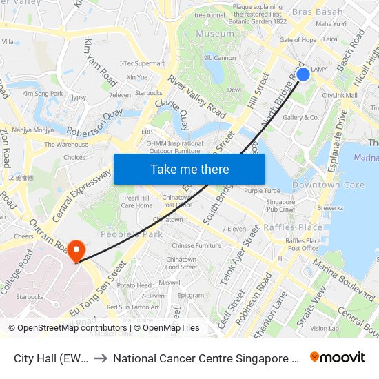 City Hall (EW13|NS25) to National Cancer Centre Singapore Proton Therapy Centre map