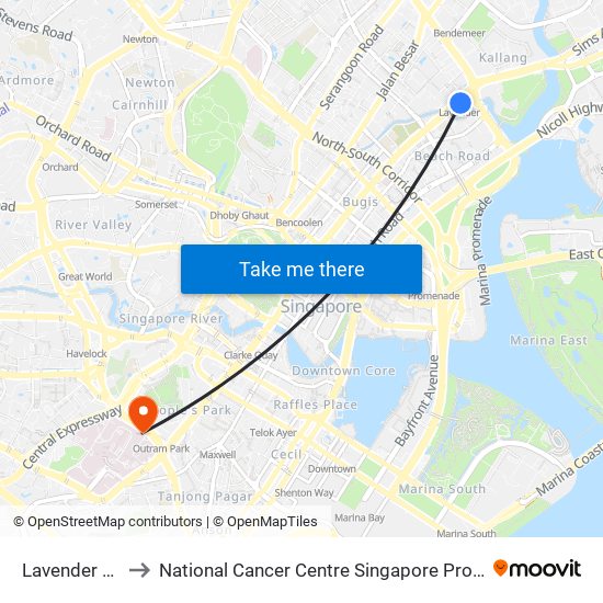 Lavender (EW11) to National Cancer Centre Singapore Proton Therapy Centre map