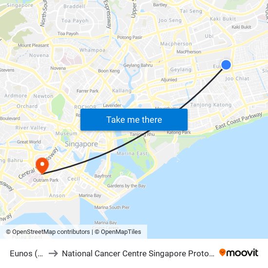 Eunos (EW7) to National Cancer Centre Singapore Proton Therapy Centre map