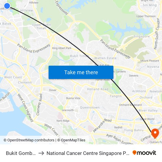 Bukit Gombak (NS3) to National Cancer Centre Singapore Proton Therapy Centre map