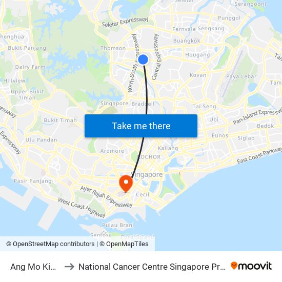 Ang Mo Kio (NS16) to National Cancer Centre Singapore Proton Therapy Centre map