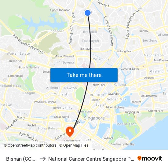 Bishan (CC15|NS17) to National Cancer Centre Singapore Proton Therapy Centre map