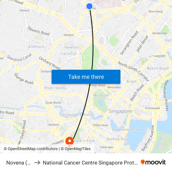 Novena (NS20) to National Cancer Centre Singapore Proton Therapy Centre map