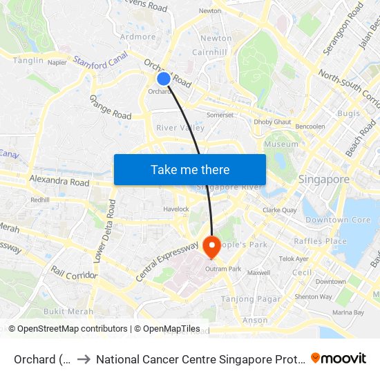 Orchard (NS22) to National Cancer Centre Singapore Proton Therapy Centre map