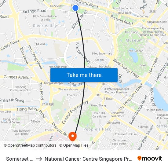 Somerset (NS23) to National Cancer Centre Singapore Proton Therapy Centre map