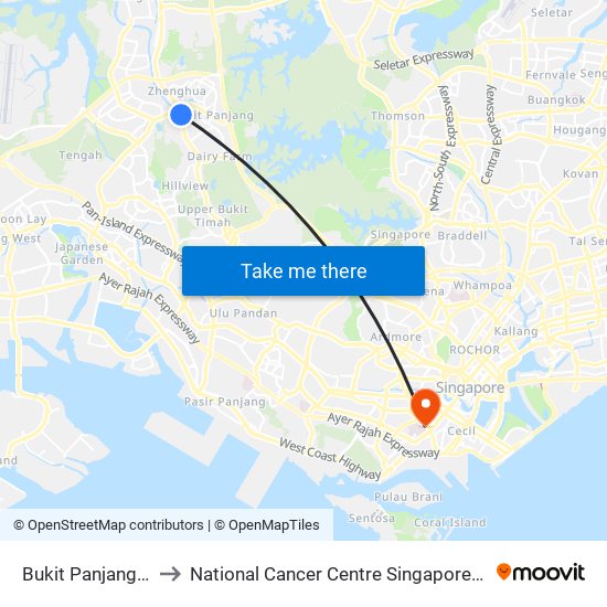 Bukit Panjang (BP6|DT1) to National Cancer Centre Singapore Proton Therapy Centre map