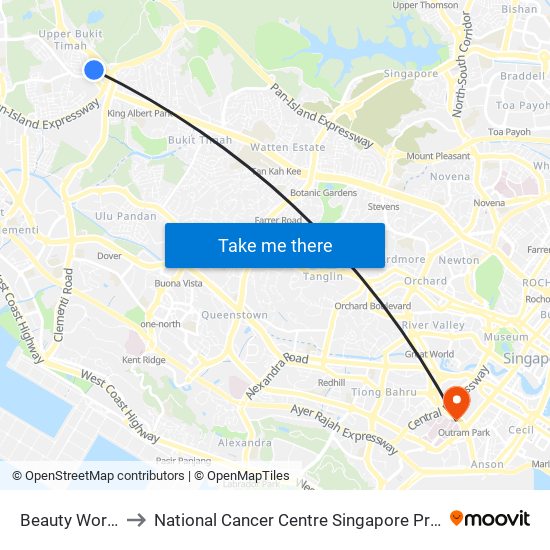 Beauty World (DT5) to National Cancer Centre Singapore Proton Therapy Centre map