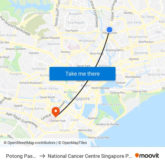 Potong Pasir (NE10) to National Cancer Centre Singapore Proton Therapy Centre map