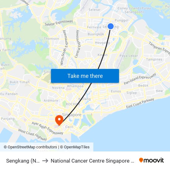 Sengkang (NE16|STC) to National Cancer Centre Singapore Proton Therapy Centre map