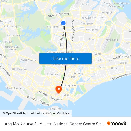 Ang Mo Kio Ave 8 - Yio Chu Kang Int (55509) to National Cancer Centre Singapore Proton Therapy Centre map