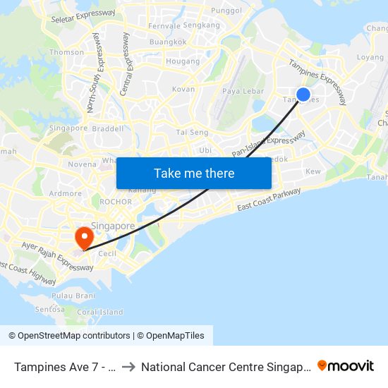 Tampines Ave 7 - Blk 401 (76191) to National Cancer Centre Singapore Proton Therapy Centre map
