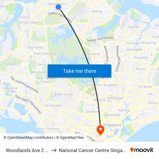 Woodlands Ave 2 - Blk 511 (46331) to National Cancer Centre Singapore Proton Therapy Centre map