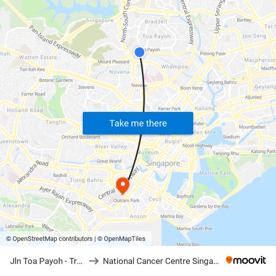 Jln Toa Payoh - Trellis Twrs (52071) to National Cancer Centre Singapore Proton Therapy Centre map