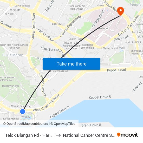 Telok Blangah Rd - Harbourfront Stn/Vivocity (14141) to National Cancer Centre Singapore Proton Therapy Centre map