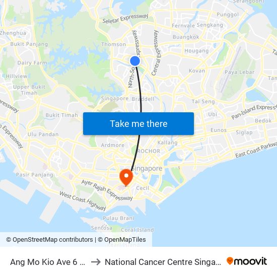 Ang Mo Kio Ave 6 - Blk 307a (54019) to National Cancer Centre Singapore Proton Therapy Centre map