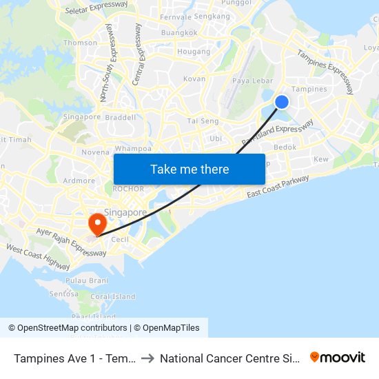 Tampines Ave 1 - Temasek Poly West G (75249) to National Cancer Centre Singapore Proton Therapy Centre map