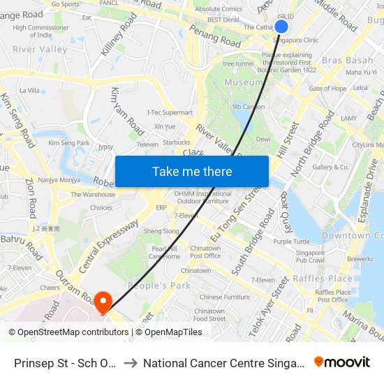 Prinsep St - Sch Of the Arts (08079) to National Cancer Centre Singapore Proton Therapy Centre map