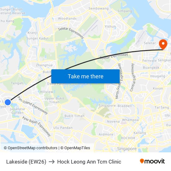 Lakeside (EW26) to Hock Leong Ann Tcm Clinic map