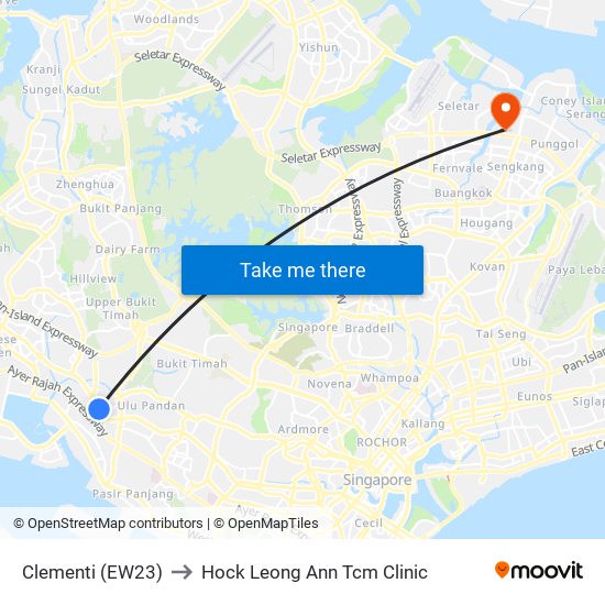 Clementi (EW23) to Hock Leong Ann Tcm Clinic map