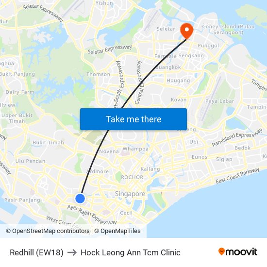 Redhill (EW18) to Hock Leong Ann Tcm Clinic map