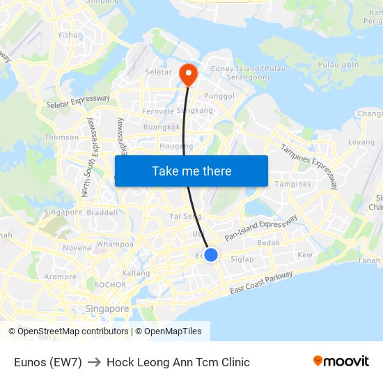 Eunos (EW7) to Hock Leong Ann Tcm Clinic map