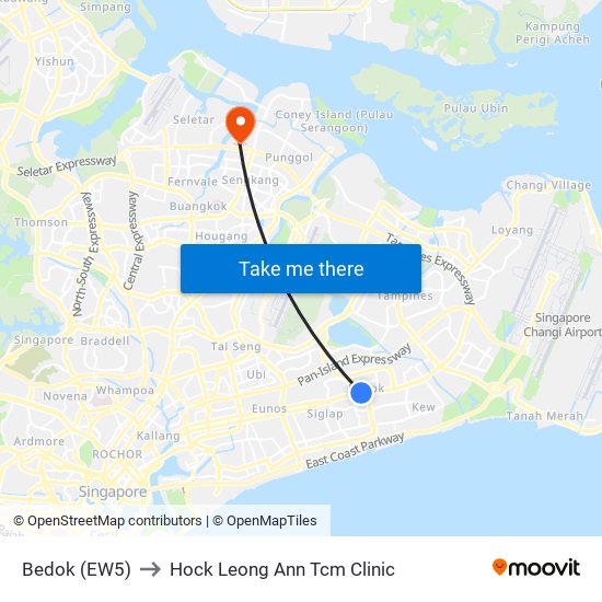 Bedok (EW5) to Hock Leong Ann Tcm Clinic map
