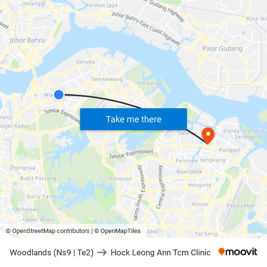 Woodlands (Ns9 | Te2) to Hock Leong Ann Tcm Clinic map