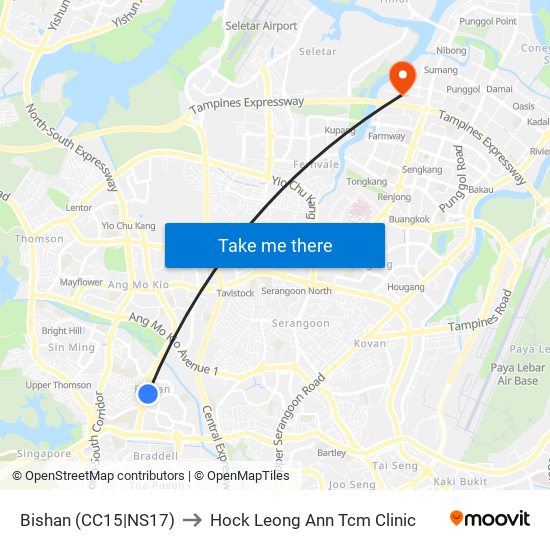 Bishan (CC15|NS17) to Hock Leong Ann Tcm Clinic map