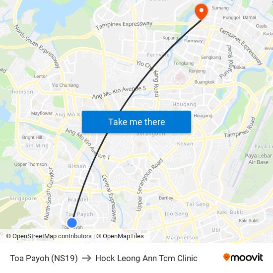 Toa Payoh (NS19) to Hock Leong Ann Tcm Clinic map