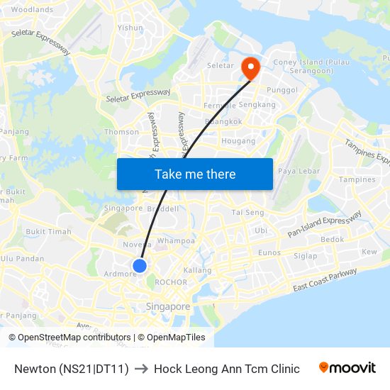 Newton (NS21|DT11) to Hock Leong Ann Tcm Clinic map