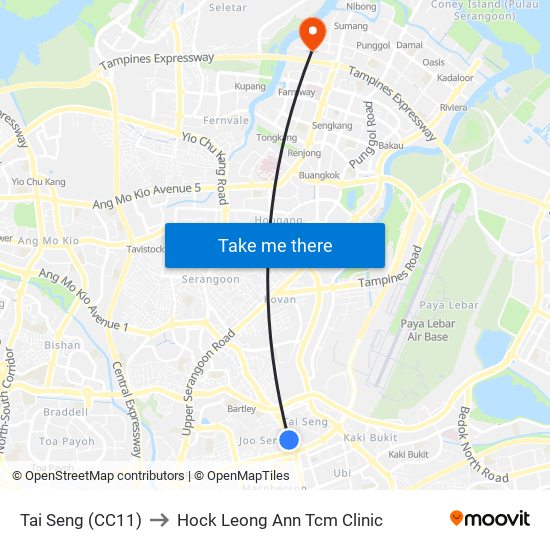 Tai Seng (CC11) to Hock Leong Ann Tcm Clinic map