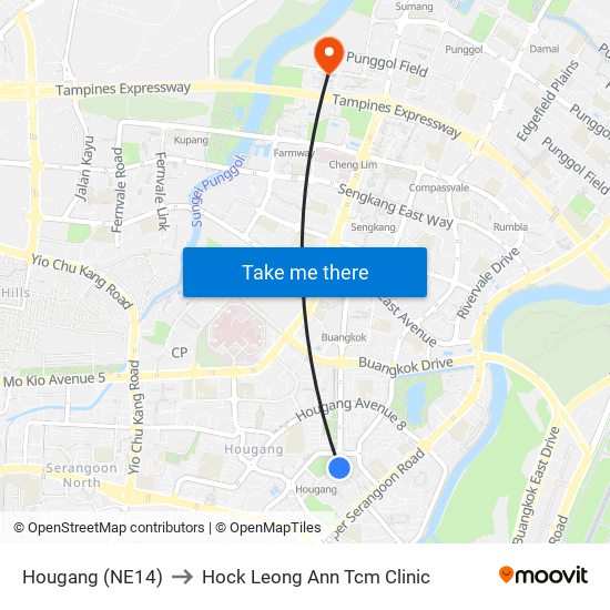 Hougang (NE14) to Hock Leong Ann Tcm Clinic map