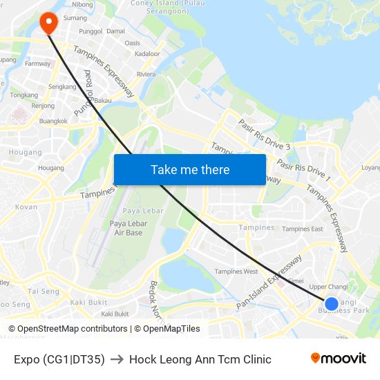 Expo (CG1|DT35) to Hock Leong Ann Tcm Clinic map