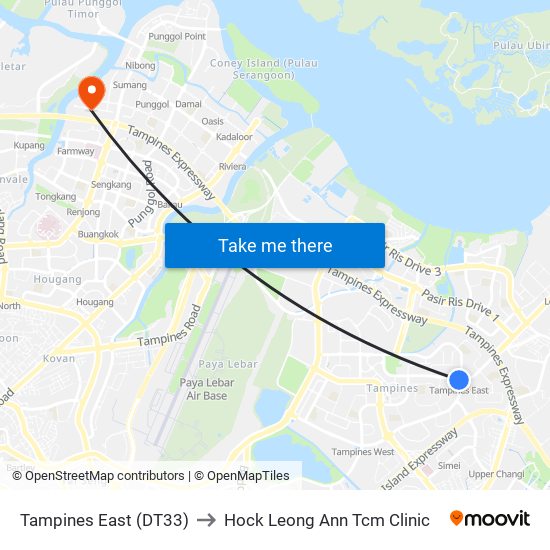 Tampines East (DT33) to Hock Leong Ann Tcm Clinic map